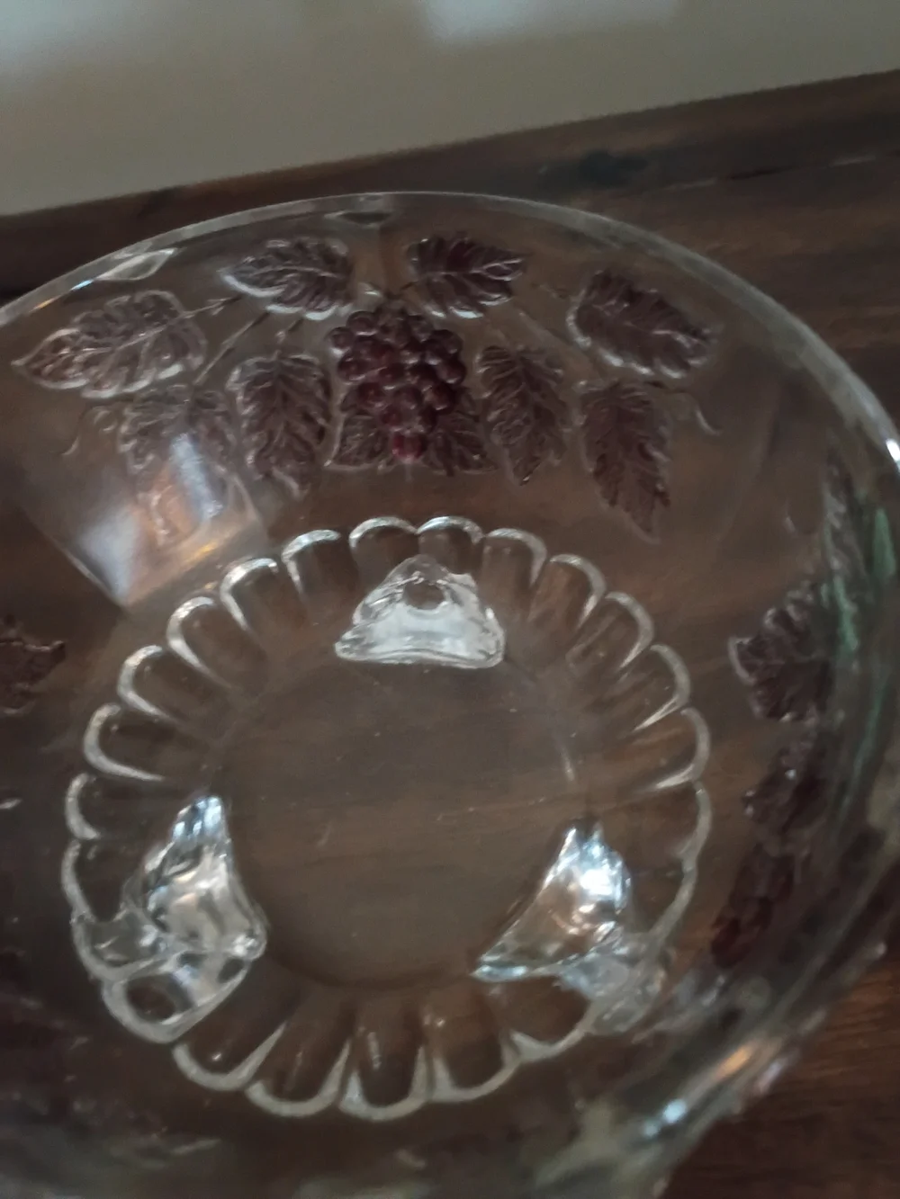Glass Covered Candy Dish with Pink Grape Motif -